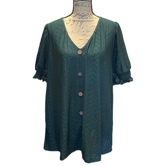 Bloomchic Green Button Detail V Neck Shirt Plus Size 22/24 - Picture 1 of 5